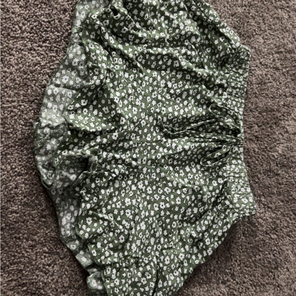 Green Floral Print Skort